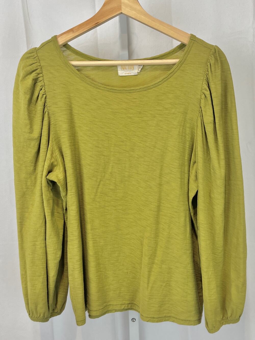 NATION LTD Cecelia Balloon Long Sleeve Tee Top Pima Cotton Green Size L